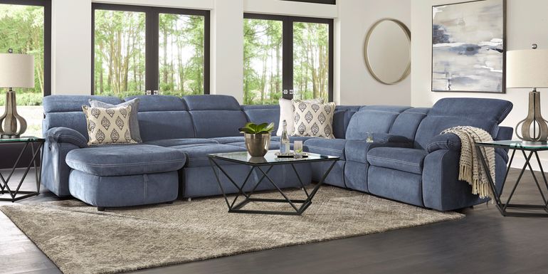 Crescent Place Navy 9 Pc Power Reclining Sleeper Sectional Living Room