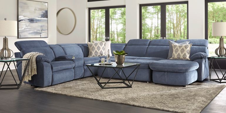 Crescent Place Navy 9 Pc Power Reclining Sleeper Sectional Living Room