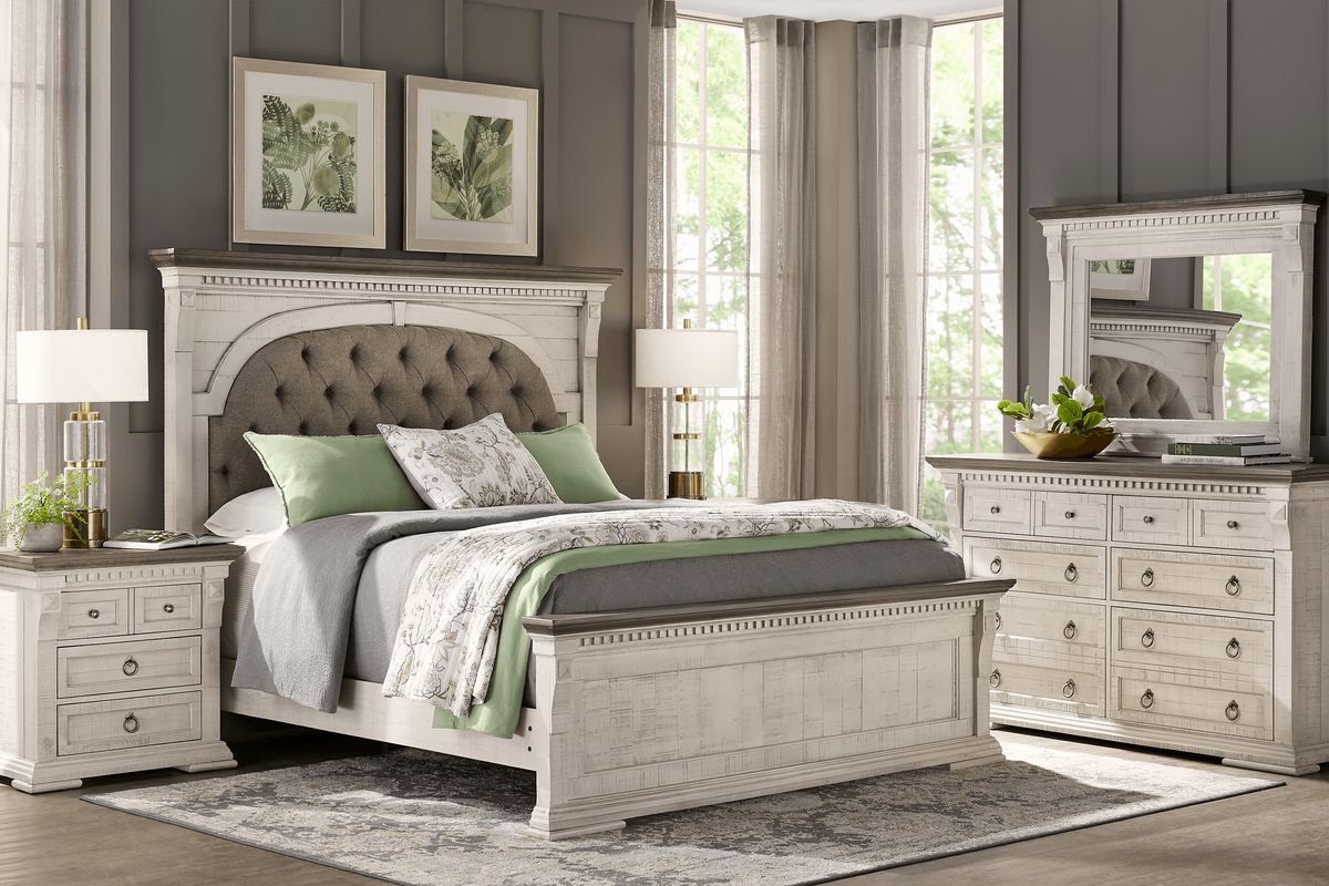 Crestwell Manor White Colors,White Fabric 3 Pc King Bed - Rooms To Go