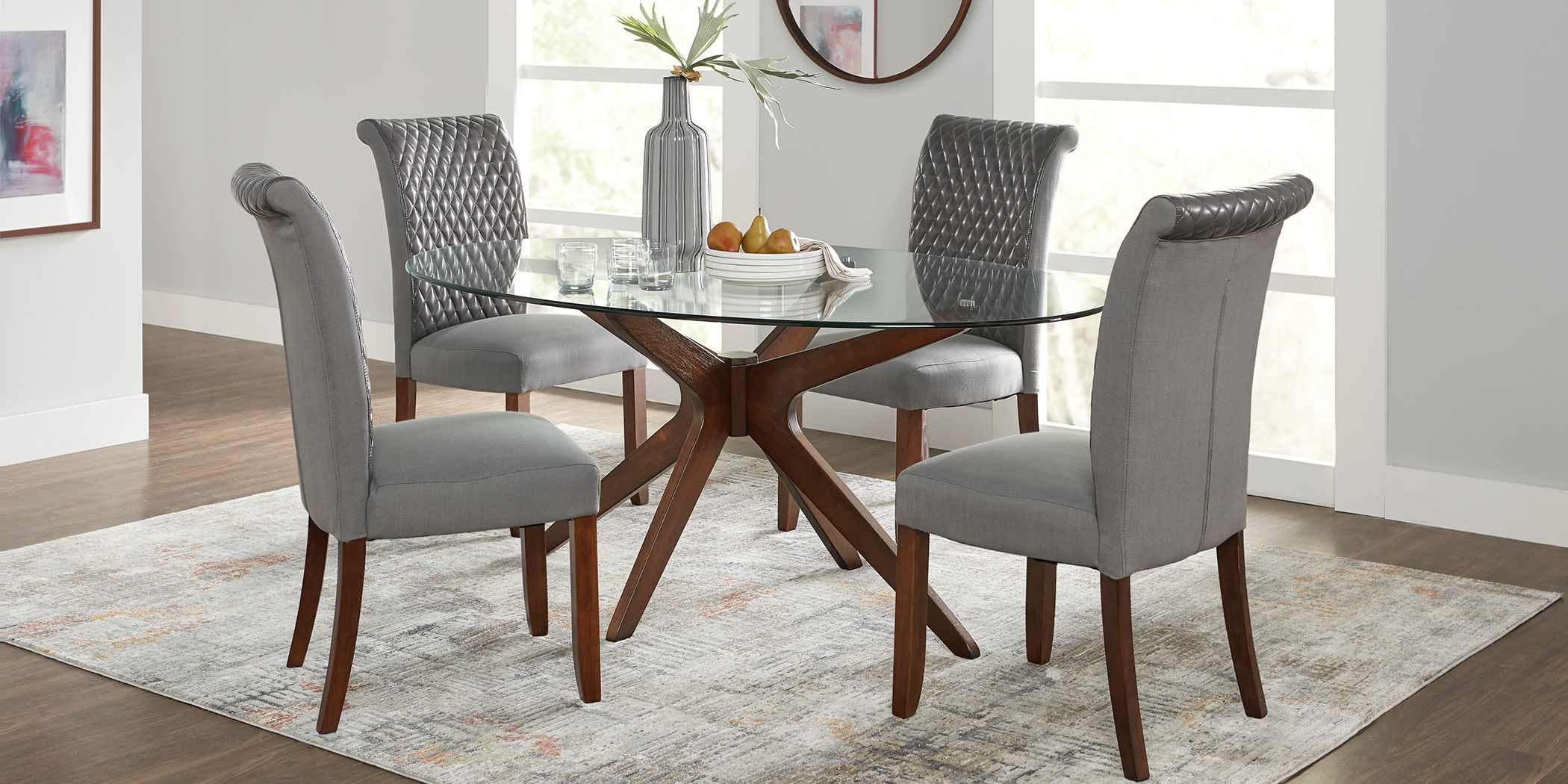 Delmon Walnut 5 Pc Oval Dining Set With Charcoal Chairs - Rooms To Go