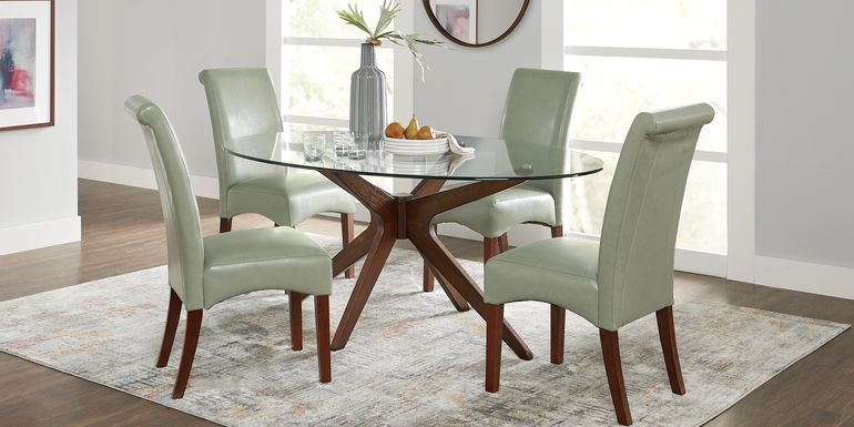 Delmon Walnut 5 Pc Oval Dining Set with Green Chairs