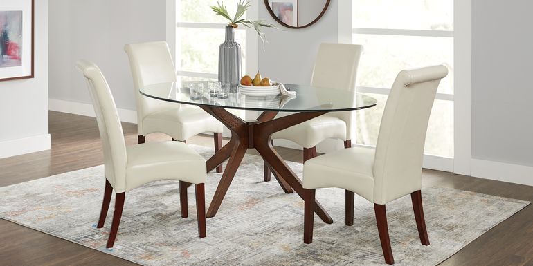 Delmon Walnut 5 Pc Oval Dining Set with Ivory Chairs