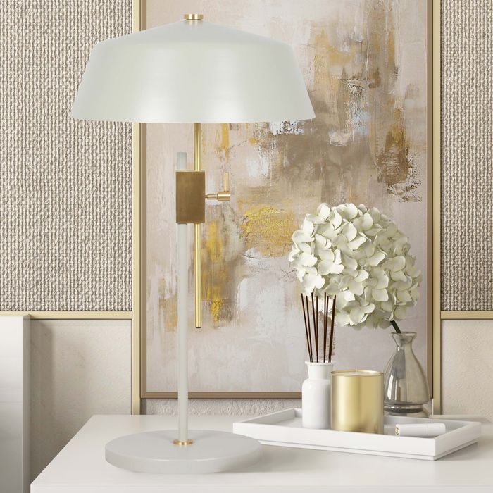 table lamp on small table with silk florals