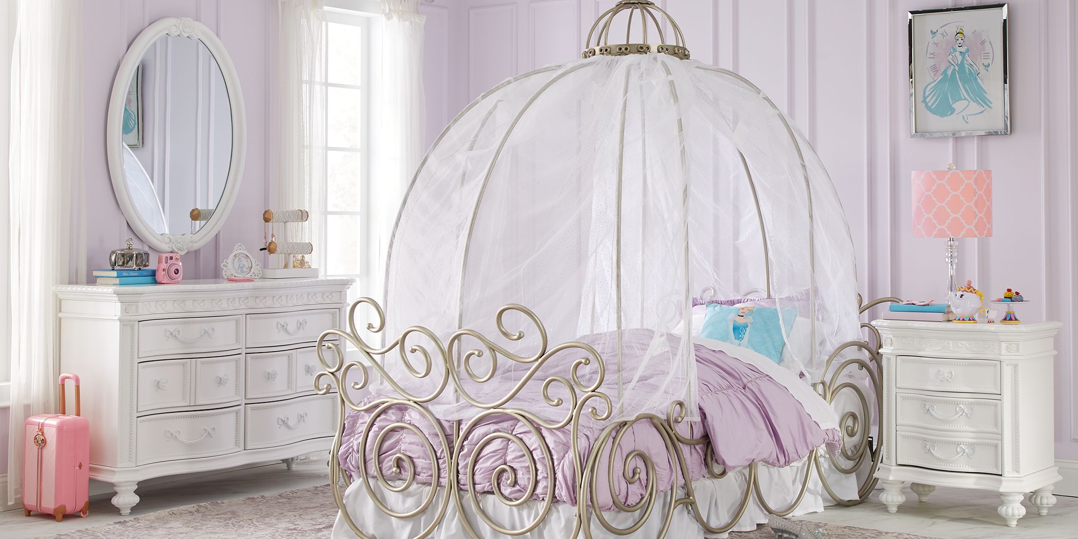 Disney Princess White 6 Pc Twin Carriage Bedroom Rooms To Go   Disney Princess 6 Pc Twin Carriage Bedroom 3790992P Image Room