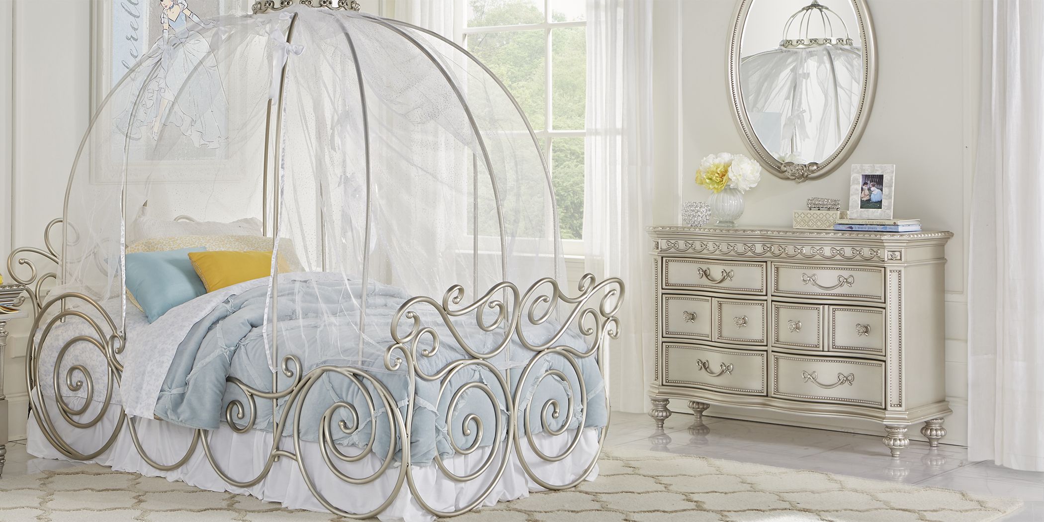 Disney Princess Fairytale Silver 6 Pc, Twin Carriage Bed