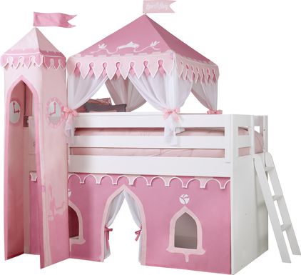 Disney Princess Fairytale White Twin Loft Bed with Whiteboard and Tower