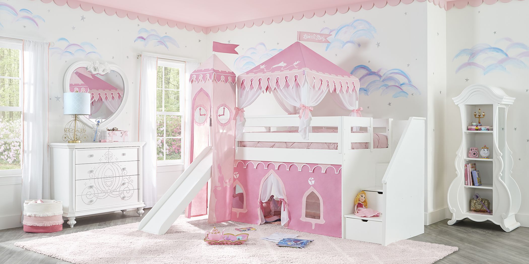 Disney Princess Fairytale White Step, Princess Bunk Bed With Slide
