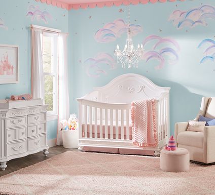 Disney Princess White 6 Pc Nursery with Toddler & Conversion Rails