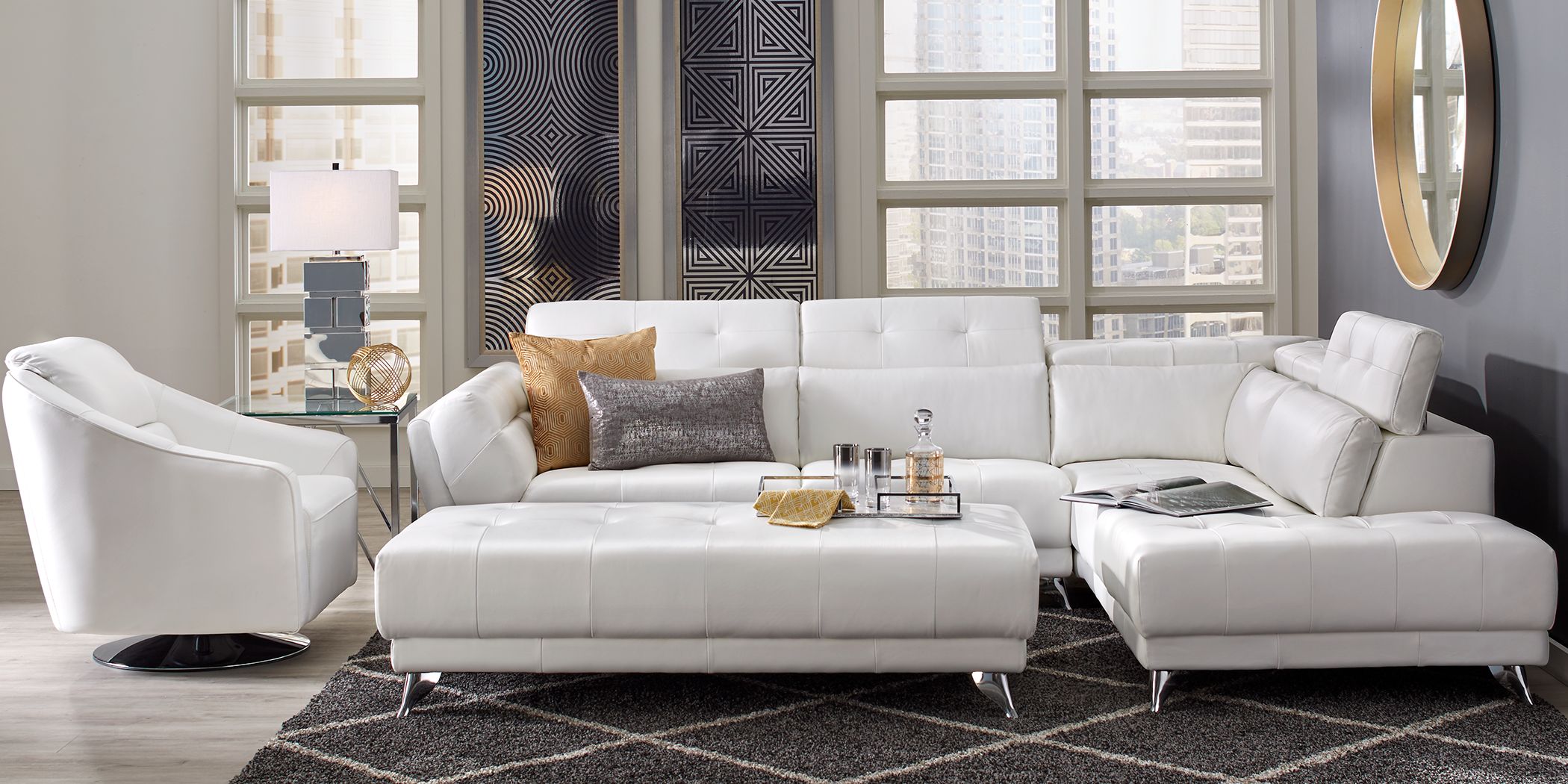 Dolcedo White 5 Pc Leather Sectional Living Room - Rooms To Go