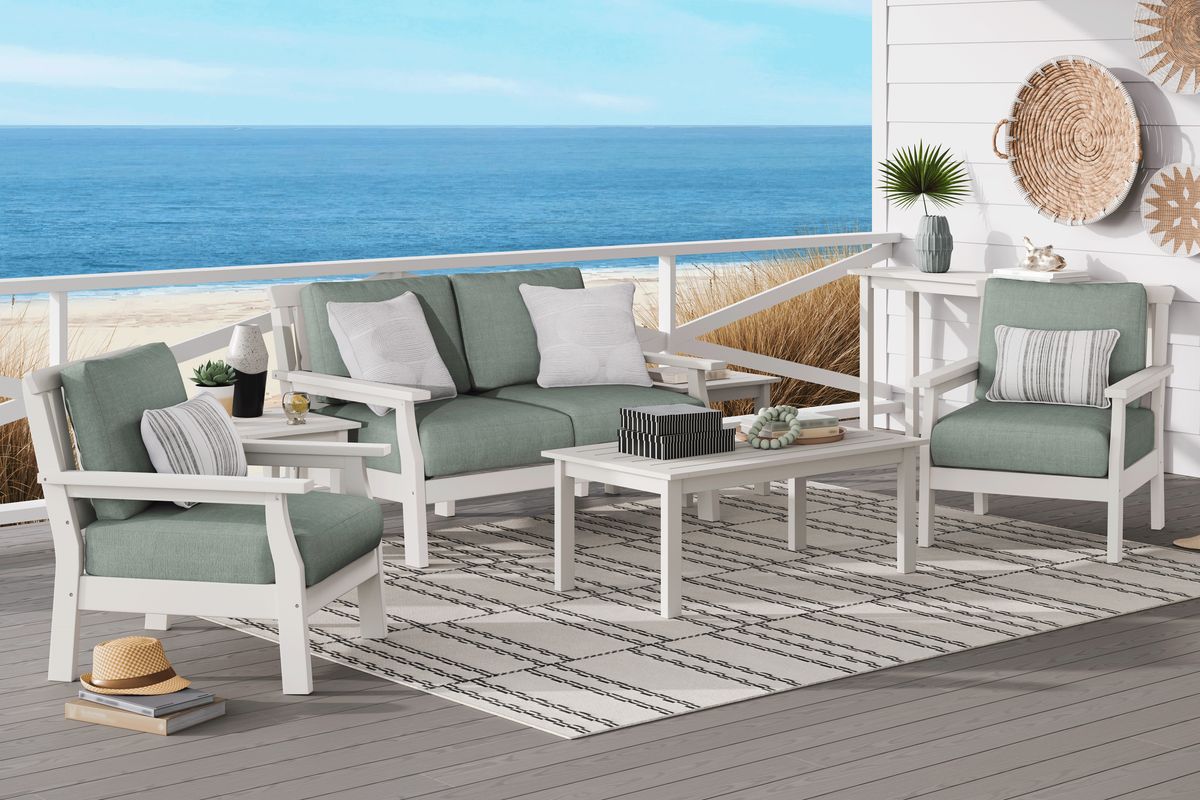 Fifth & Shore Eastlake White Colors,White Jade Green Outdoor Loveseat