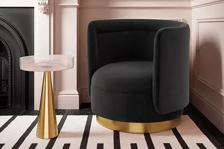 a black leather swivel accent chair 