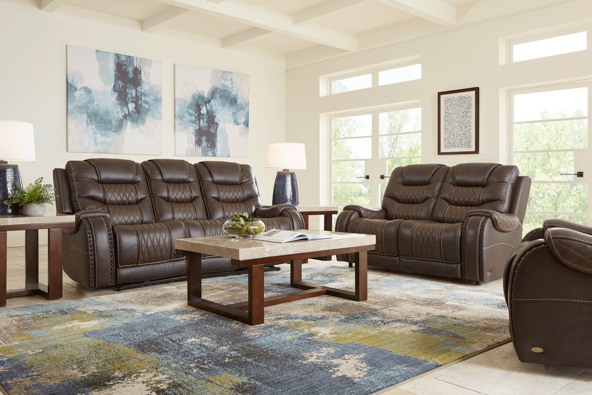 Eric Church Highway To Home Headliner Brown Leather Stationary Loveseat ...
