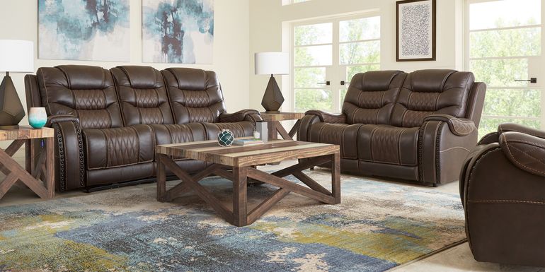 Eric Church Highway To Home Headliner Brown Leather 7 Pc Living Room with Reclining Sofa