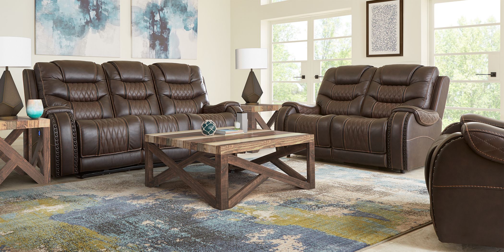 Eric Church Highway To Home Headliner Brown Leather 7 Pc Living Room ...