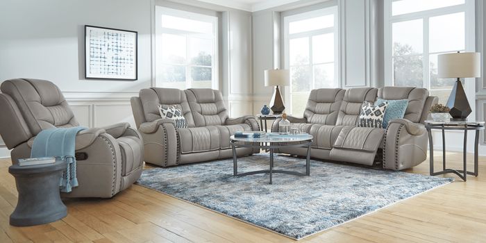 light gray leather reclining set