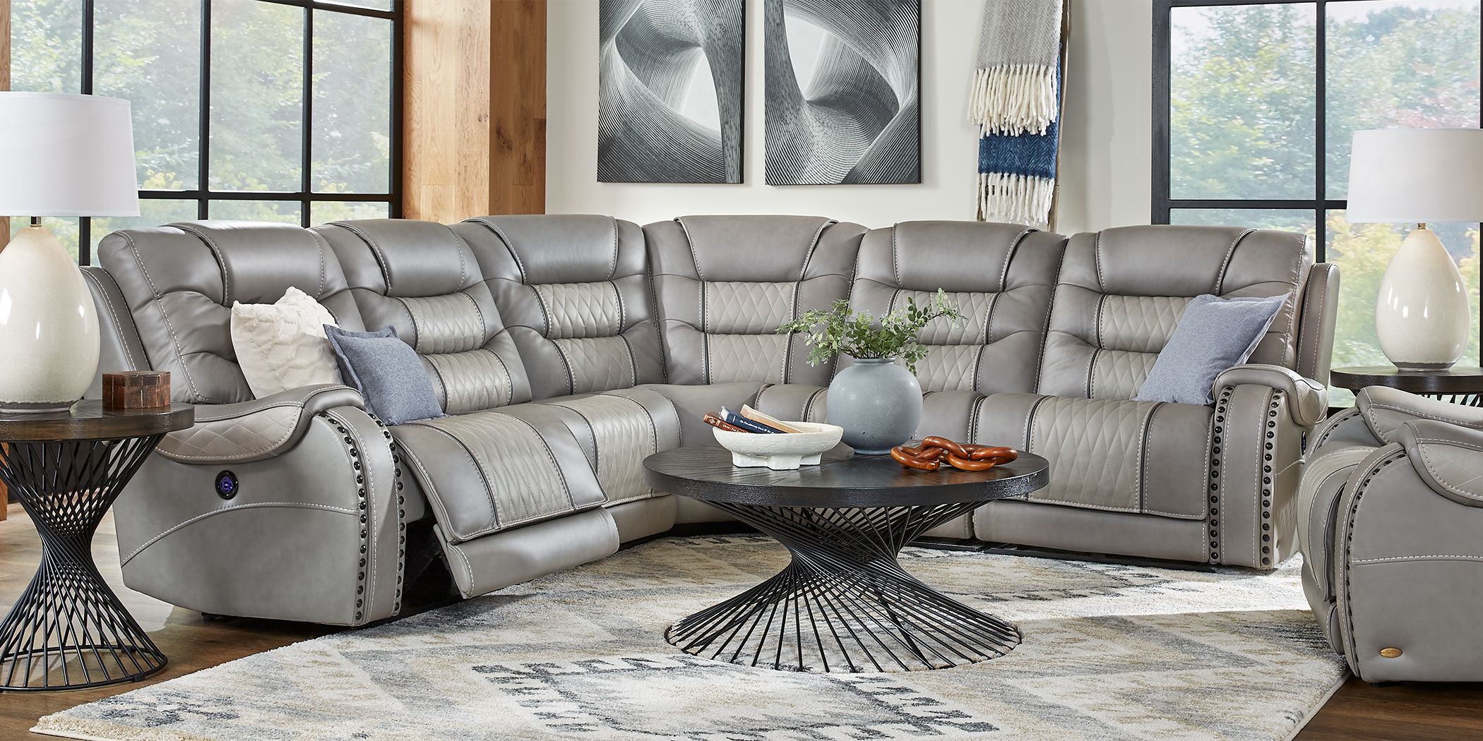 Gray Leather Reclining Living Room Set