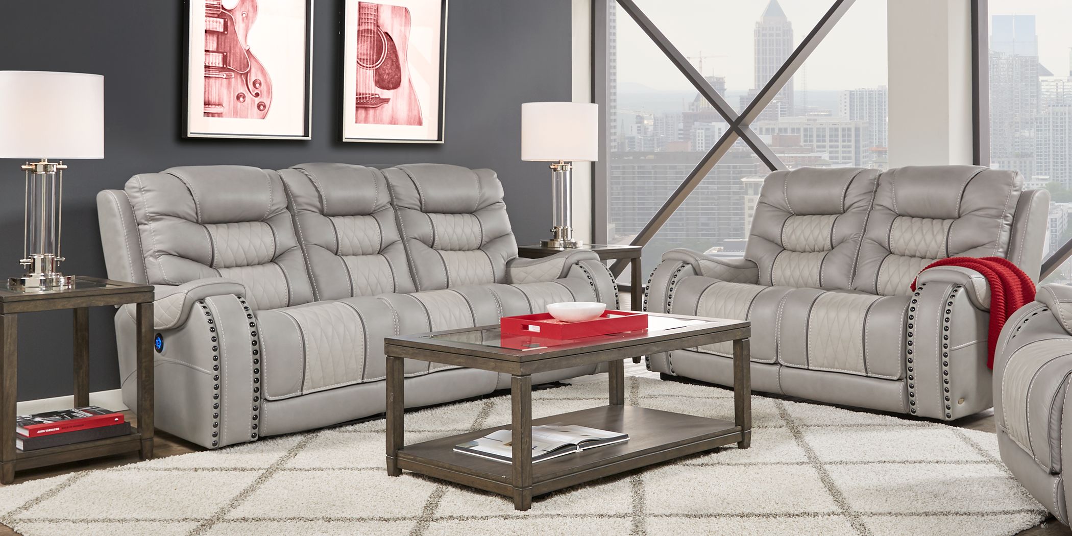 Eric Church Highway To Home Headliner Gray Leather 5 Pc Living Room