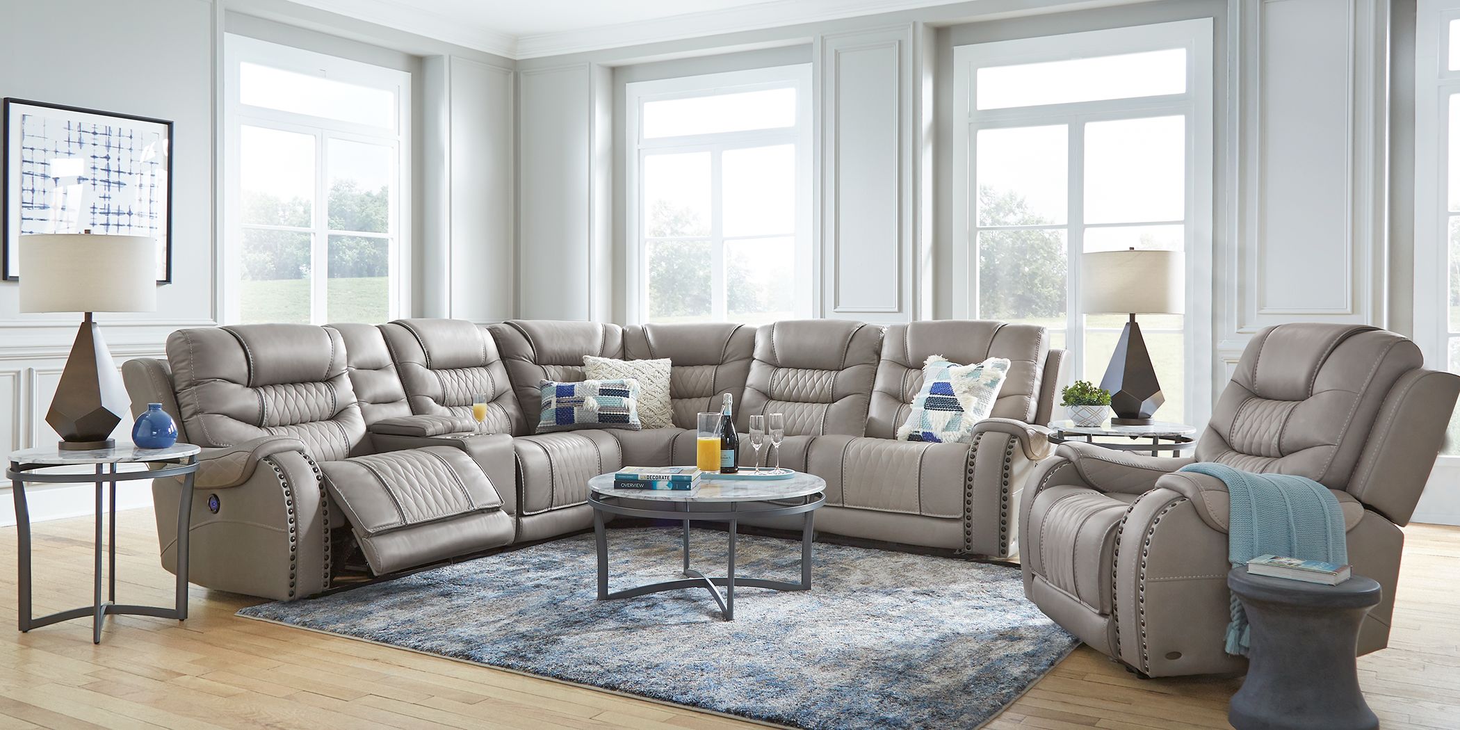 Eric Church Highway To Home Headliner Gray Leather 6 Pc Dual Power   Eric Church Highway To Home Headliner Gray Leather 6 Pc Dual Power Reclining Sectional 1368936P Image Room