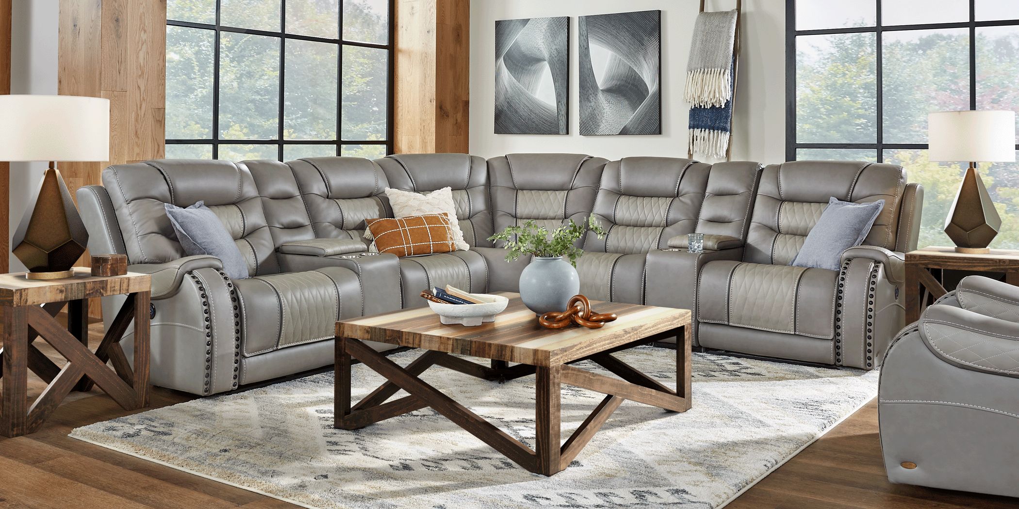 gray leather living room sectional