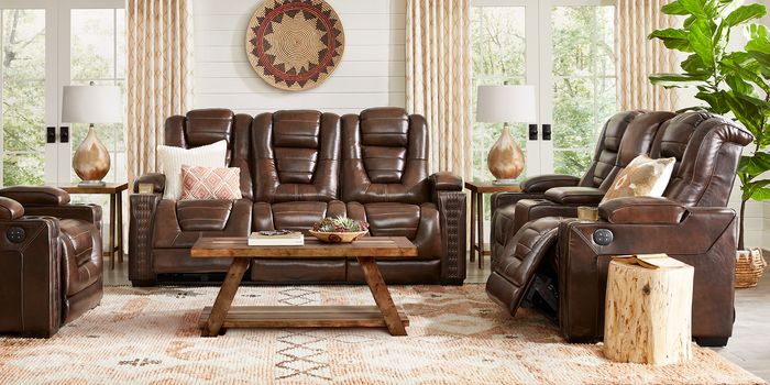 brown leather recliner and sofa set