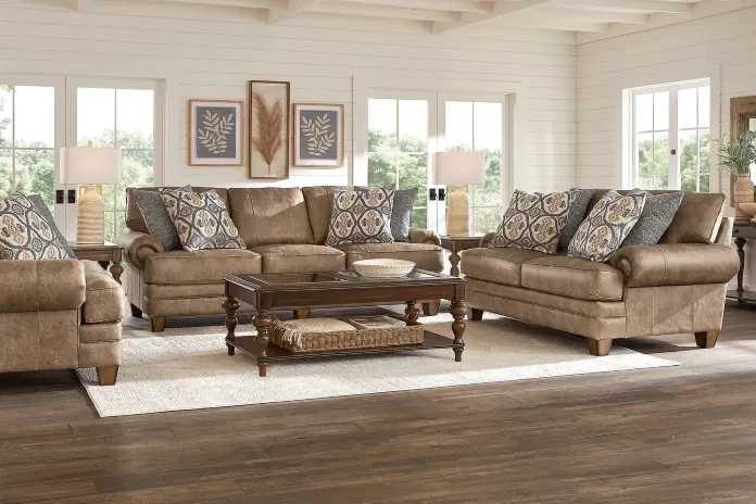 traditional brown brown couches with coffee table