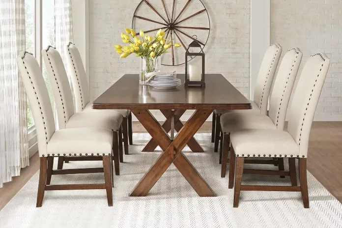 traditional dining room table set in the color cream