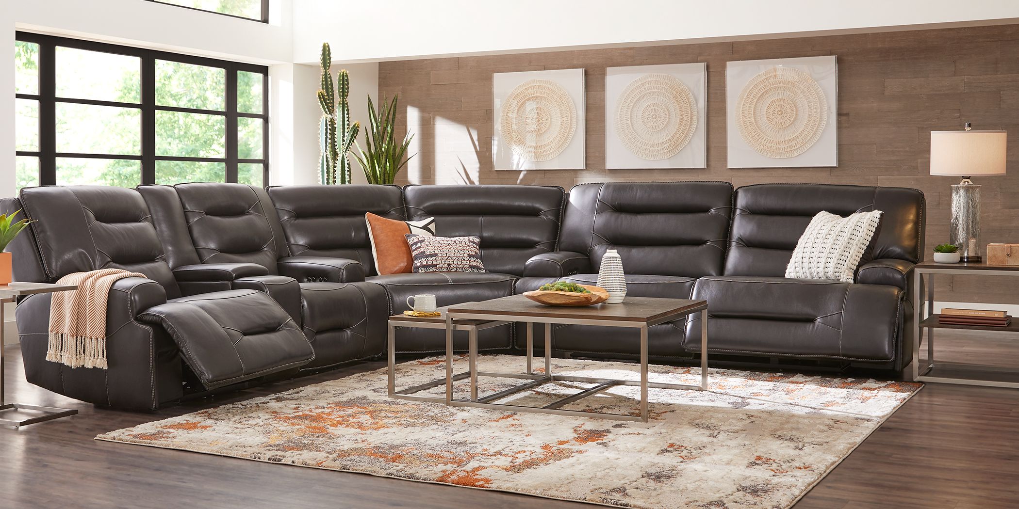 cherry leather sectional sofa