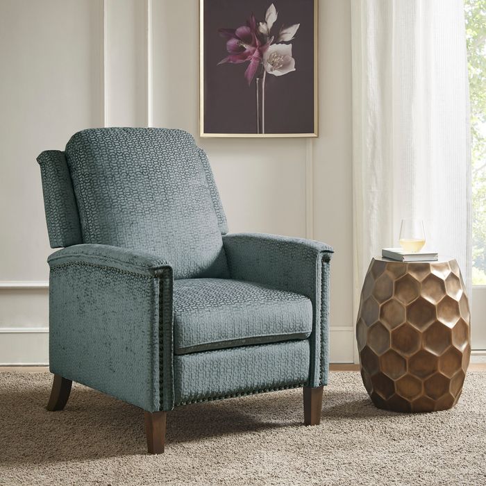 Blue pushback recliner chair
