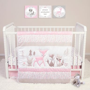 Forest Pals Pink 4 Pc Baby Bedding Set