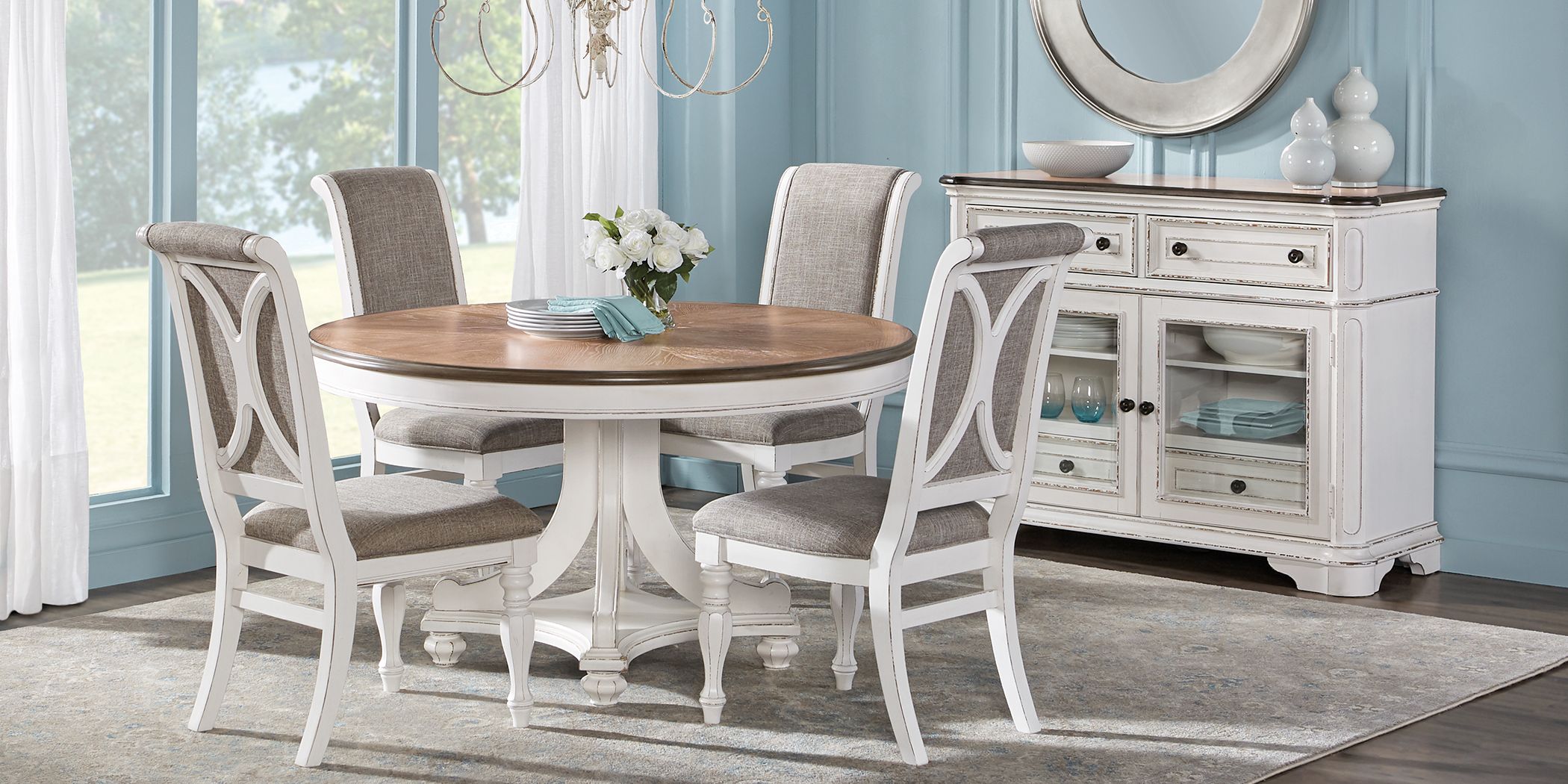 White Round Beach Dining Room Set