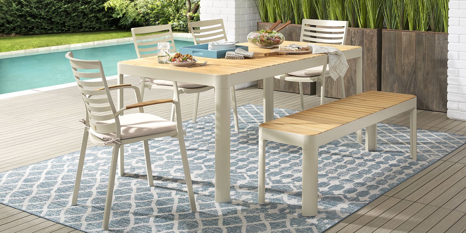 Outdoor dining set with bench