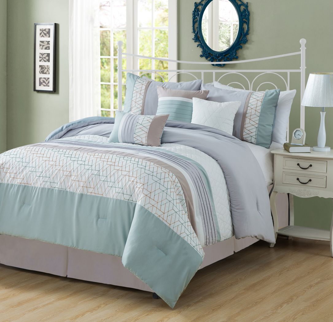 Greeley Blue 7 Pc Queen Comforter Set - Rooms To Go