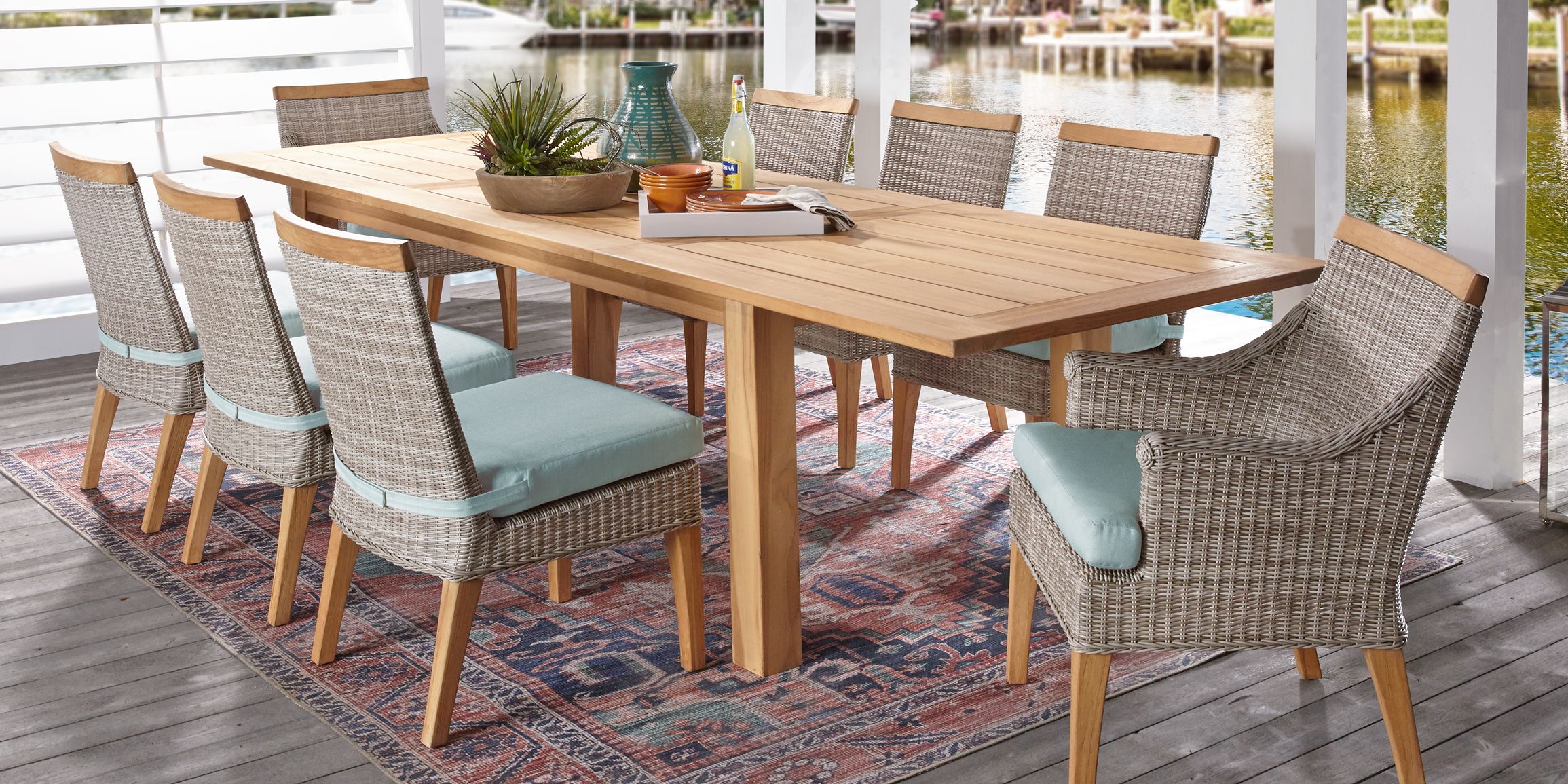 Outdoor 9 Piece Patio Dining Sets, Wooden Outdoor Dining Set With Cushions