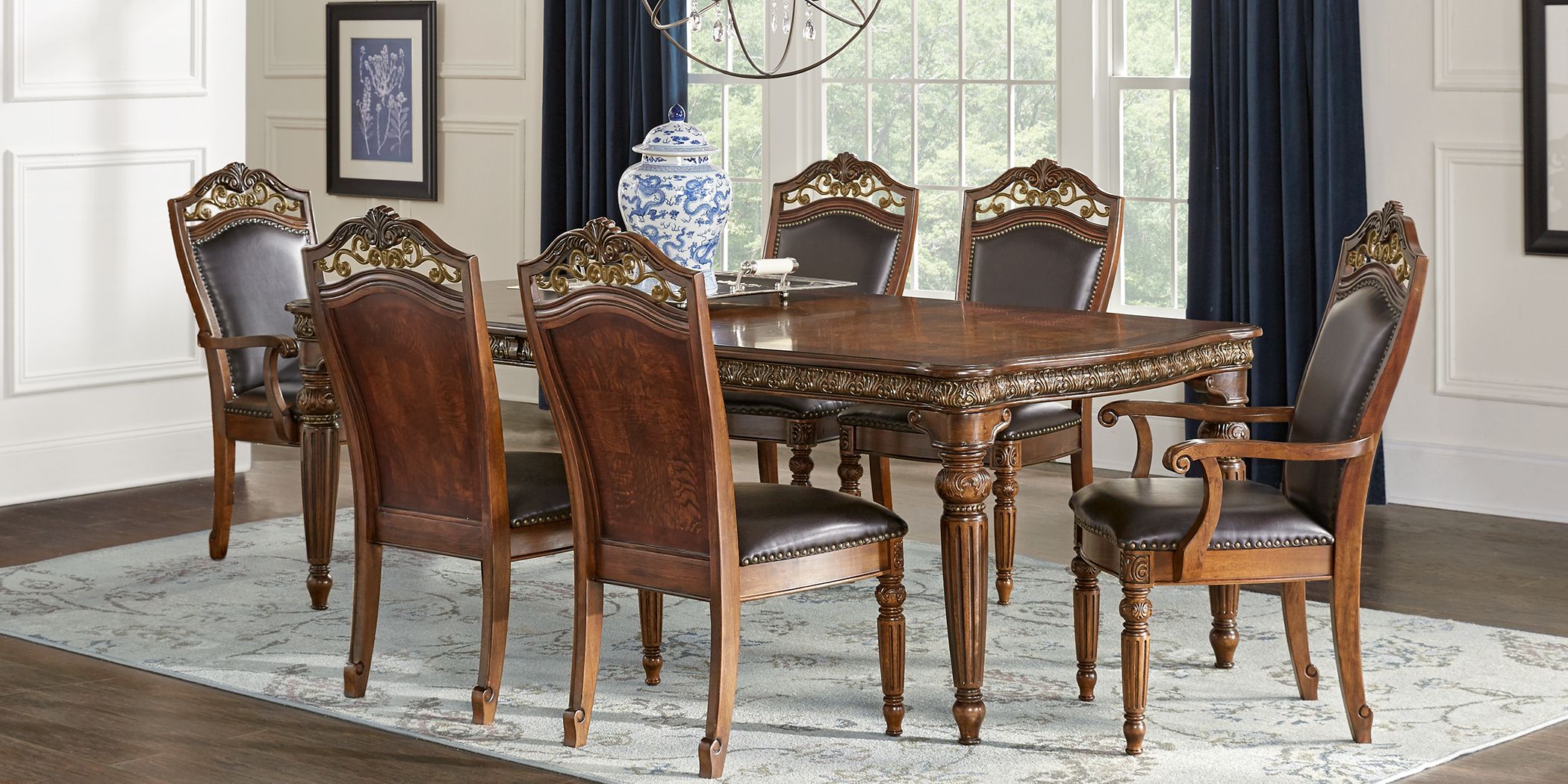 Handly Manor Pecan 5 Pc Upholstered Rectangle Dining Room Rooms To Go