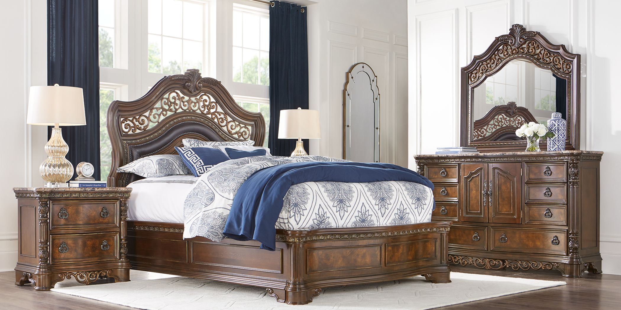 Handly Manor Pecan 8 Pc King Panel Bedroom - Rooms To Go