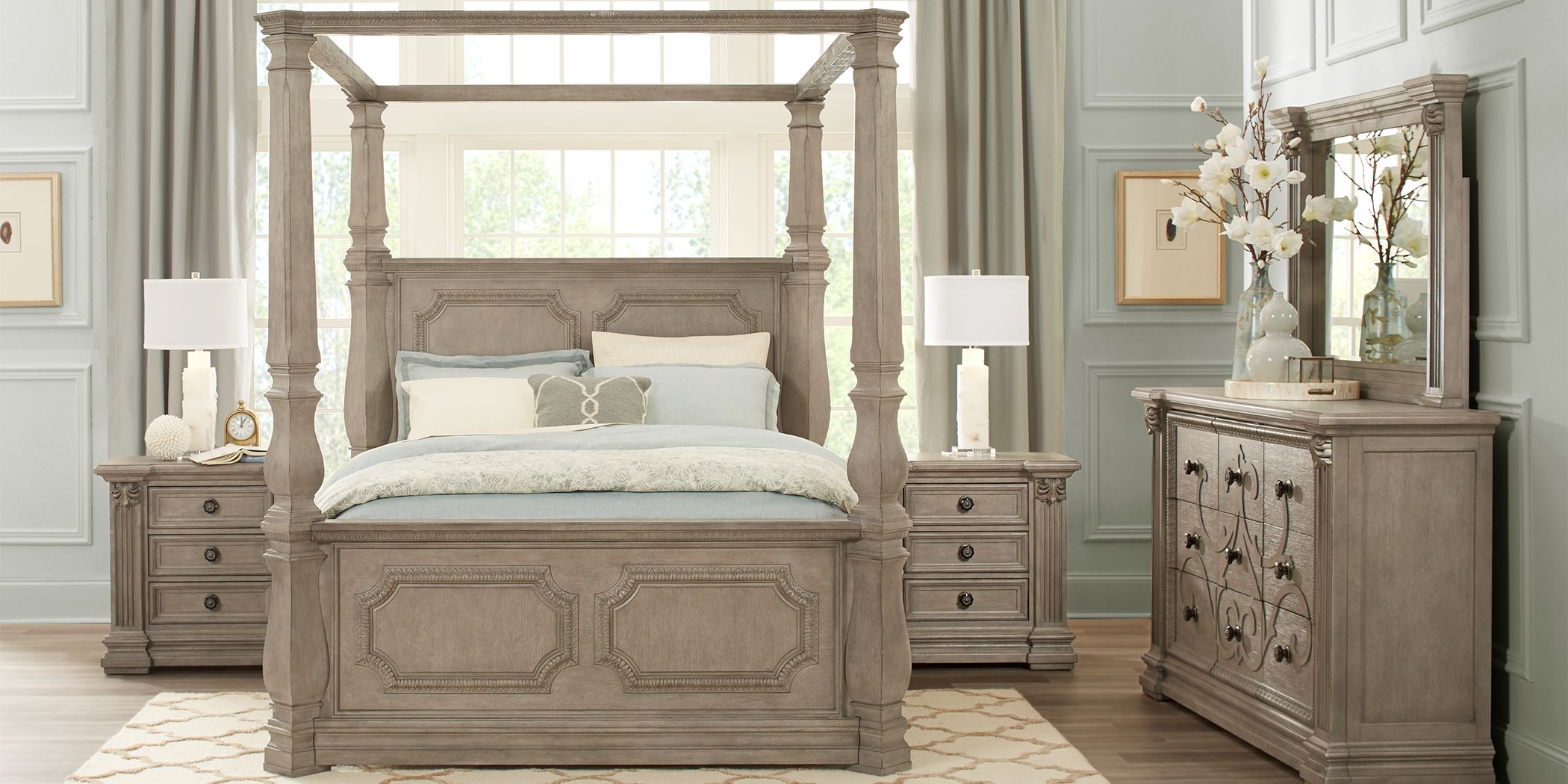 Havencrest Gray 9 Pc Queen Canopy Bedroom - Rooms To Go