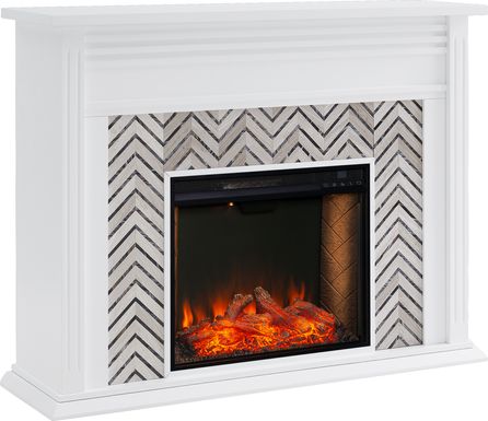 Hazelhurst III White 50 in. Console With Smart Electric Fireplace