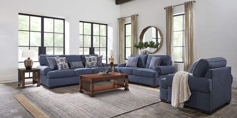 Highland Lakes Blue 7 Pc Living Room with Gel Foam Sleeper Sofa