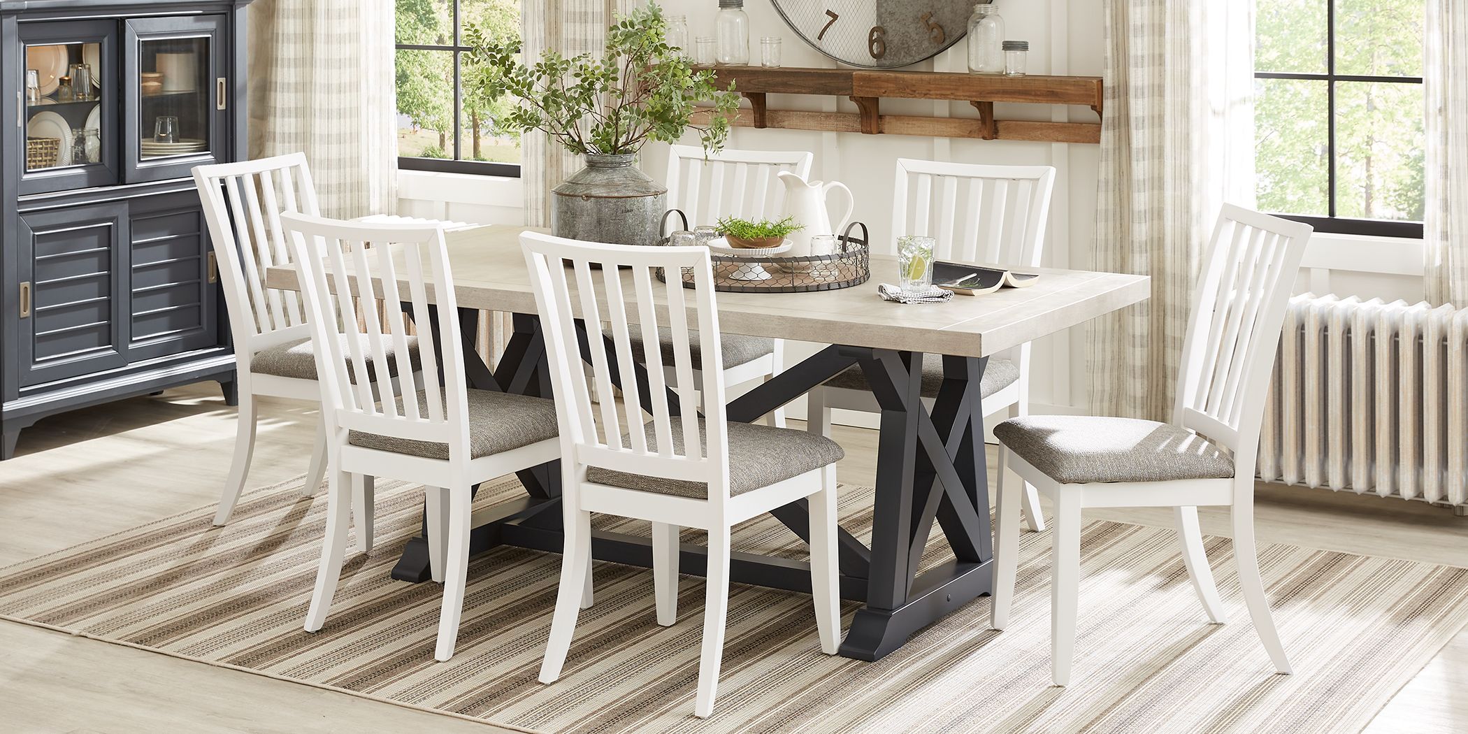 Hilton Head Graphite 5 Pc Trestle Dining Room with White Chairs Rooms
