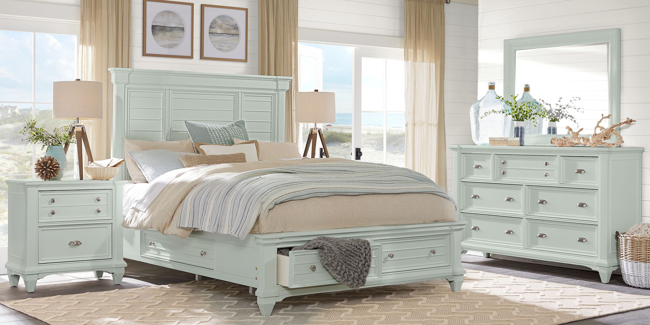 Hilton Head Mint 5 Pc King Storage Bedroom Rooms To Go