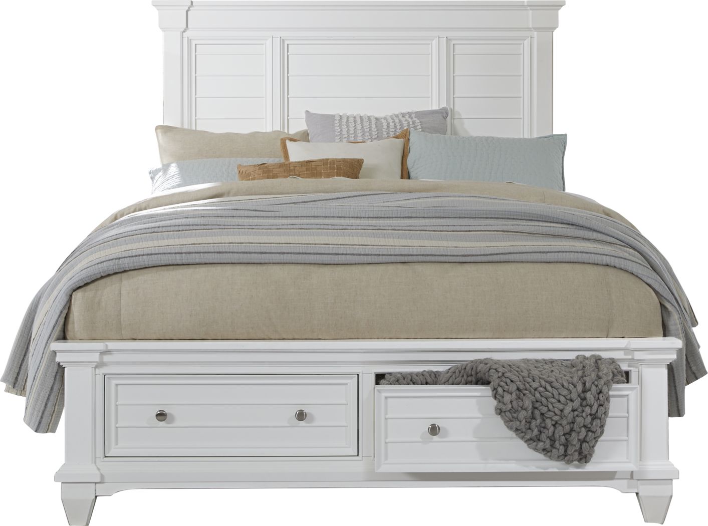 Hilton Head White 3 Pc King Panel Bed, King Panel Bed With Storage