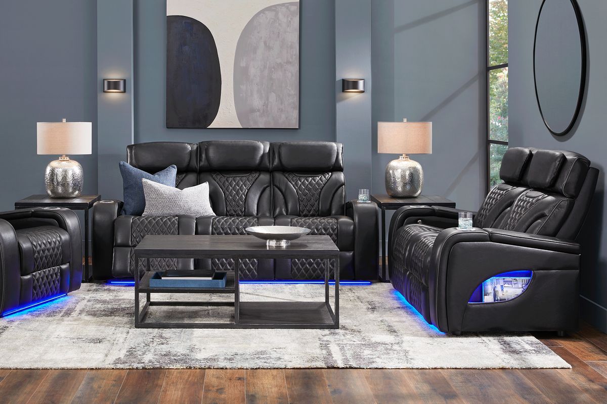 Horizon Ridge Black Leather Triple Power Reclining Sofa Rooms To Go