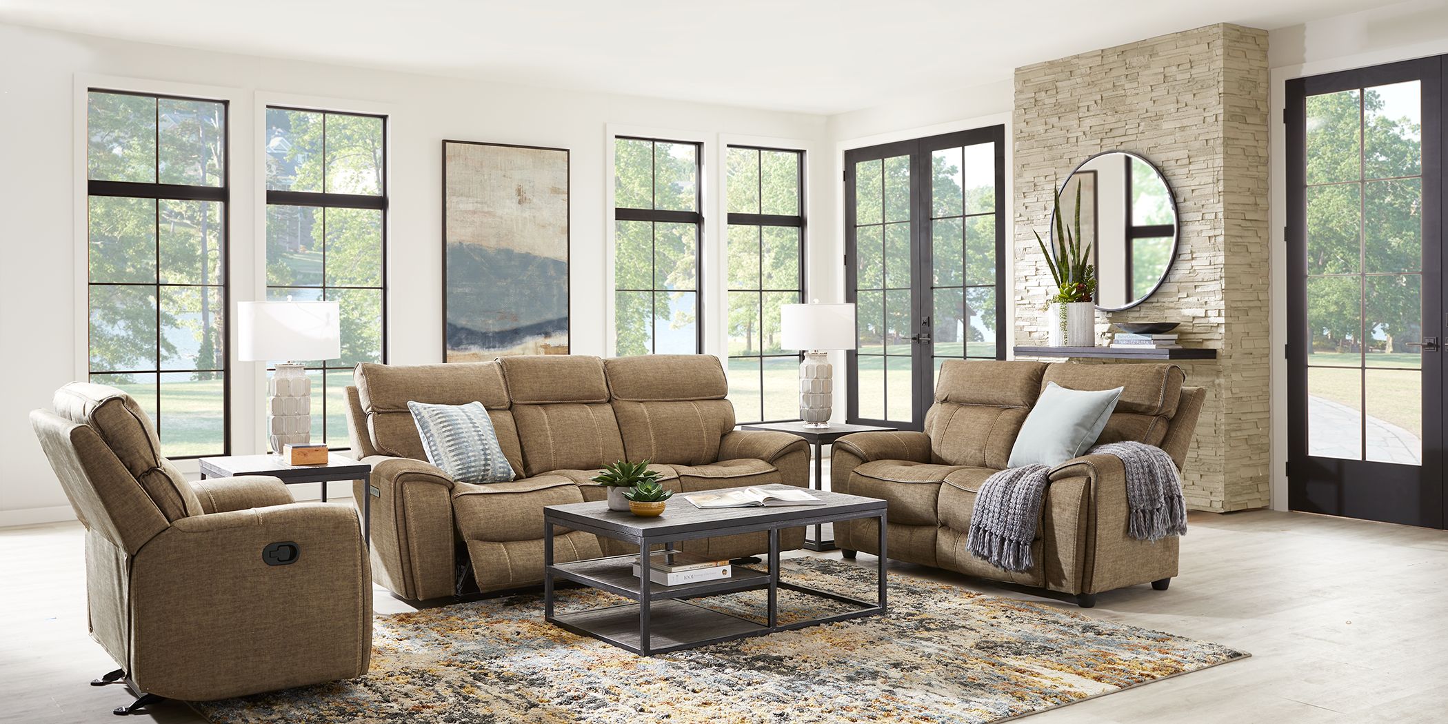Hosford Brown 7 Pc Living Room with Reclining Sofa Rooms To Go