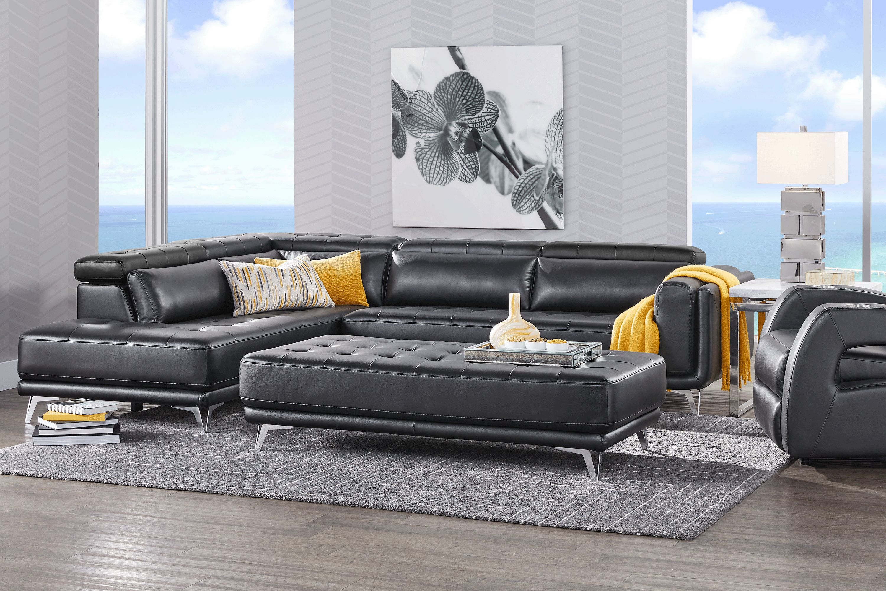 Hudson Heights Black Polyester Fabric 2 Pc With Chaise Right Arm ...