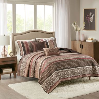 Huxley Red 5 Pc Full/Queen Coverlet Set