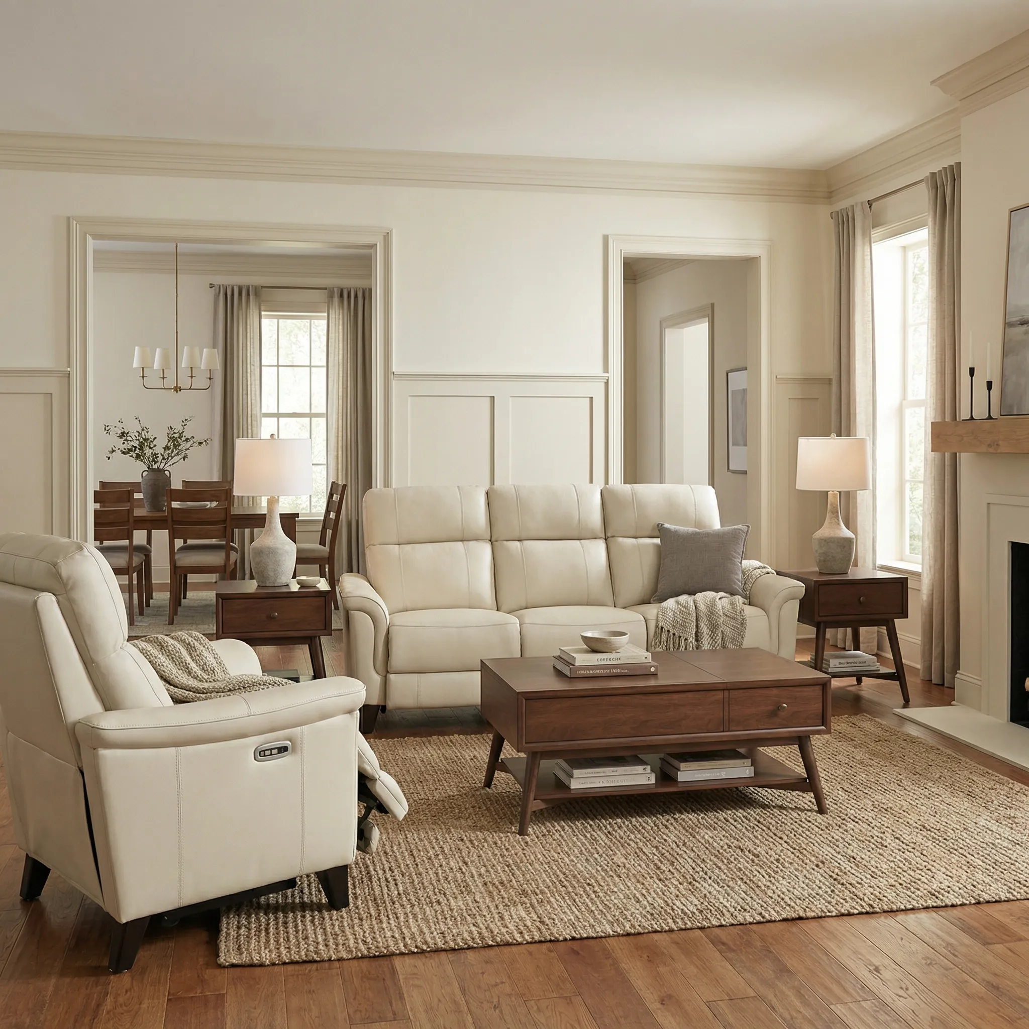 Cindy Crawford Antonella Beige Leather Dual Power Reclining