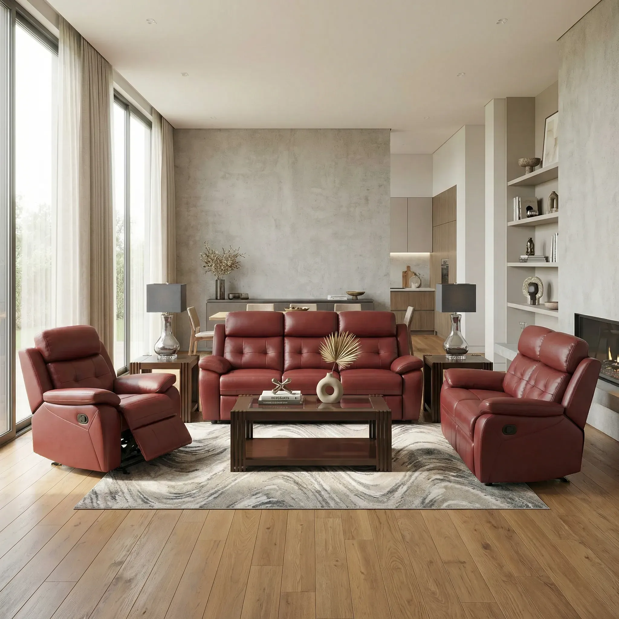 Antonin Red Leather Stationary Loveseat | Rooms to Go