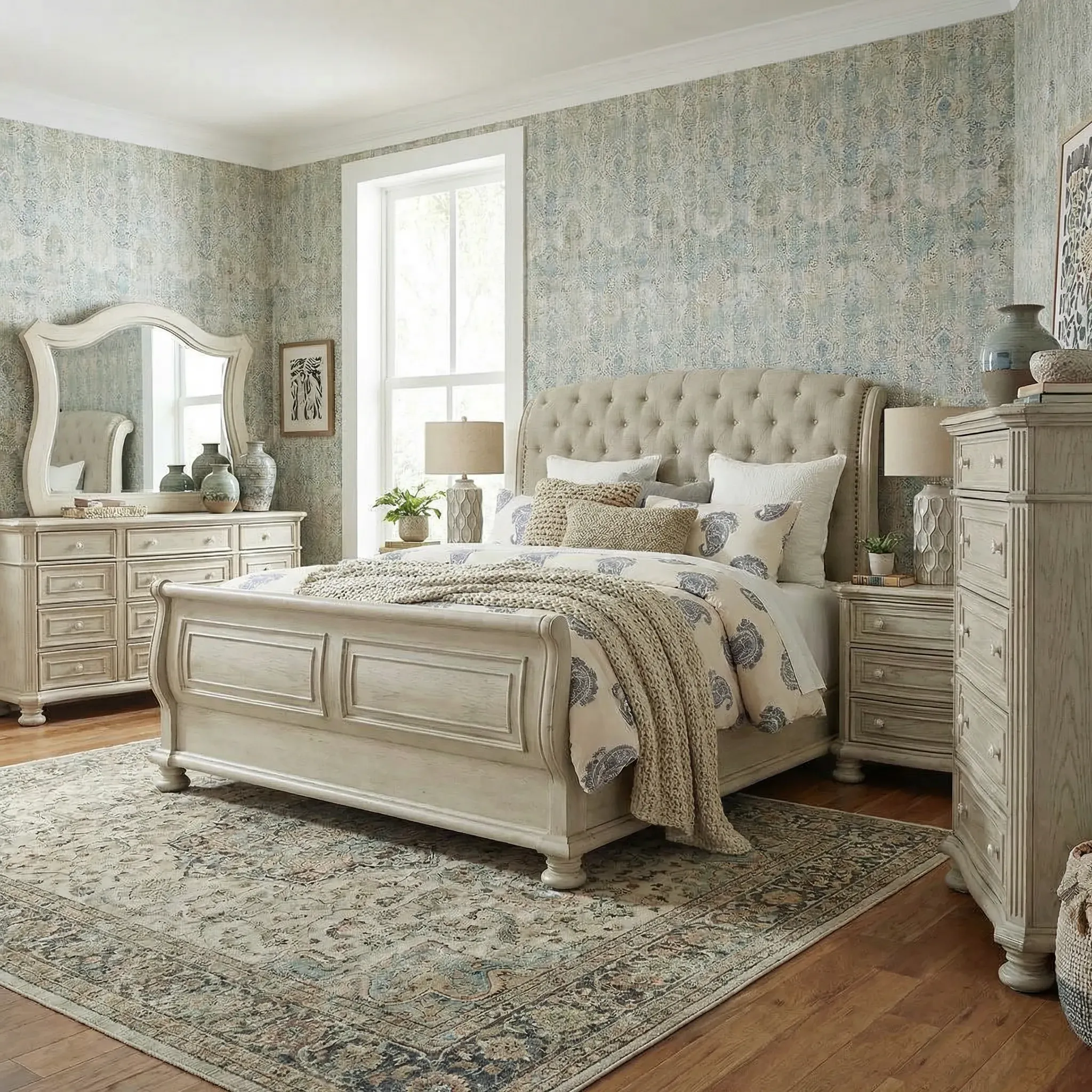 off white dresser Desert Fields Eclectic Boho 6-Drawer Dresser, Soft White