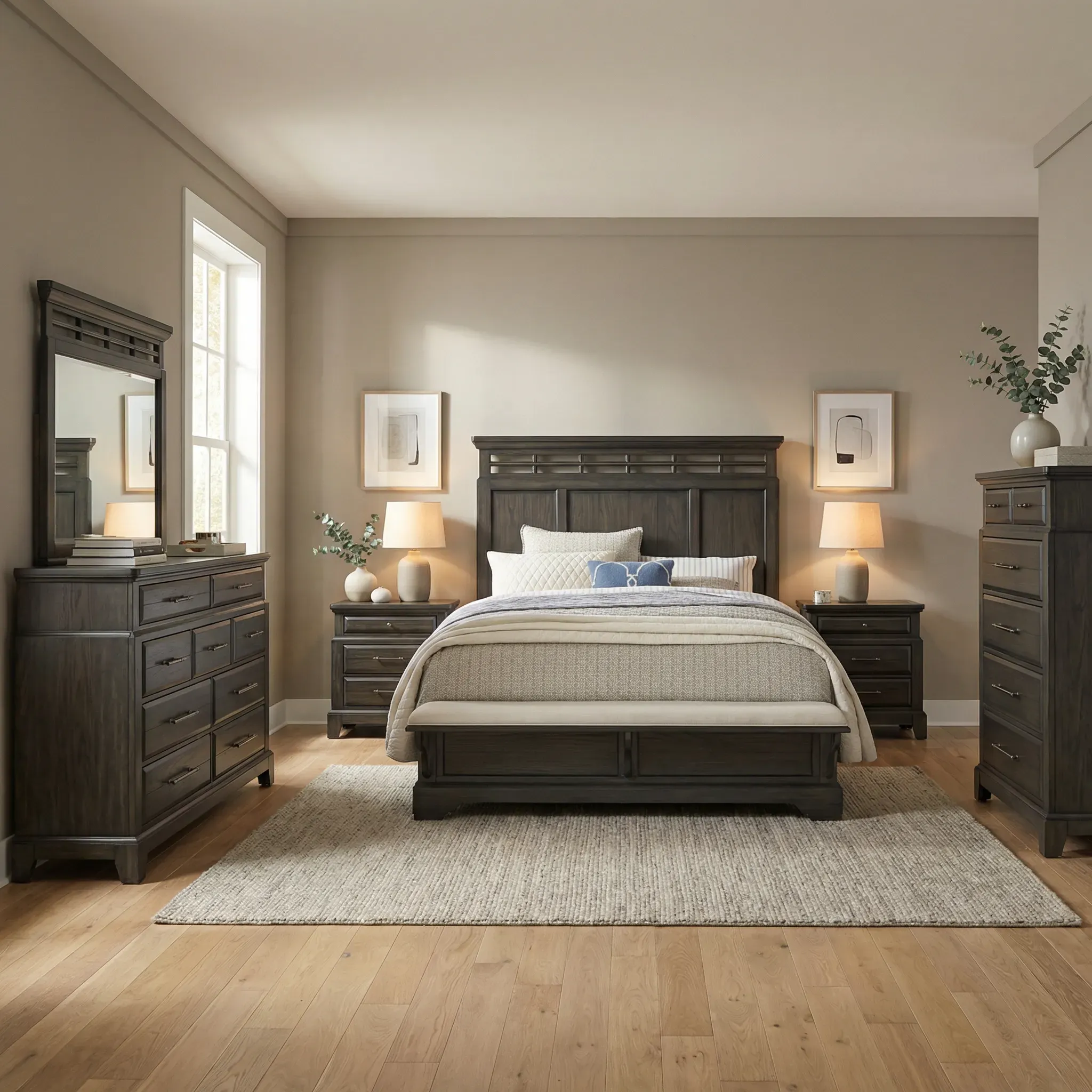 Montana Ridge 8 Pc Brown Dark Wood Queen Bedroom Set With 3 Pc