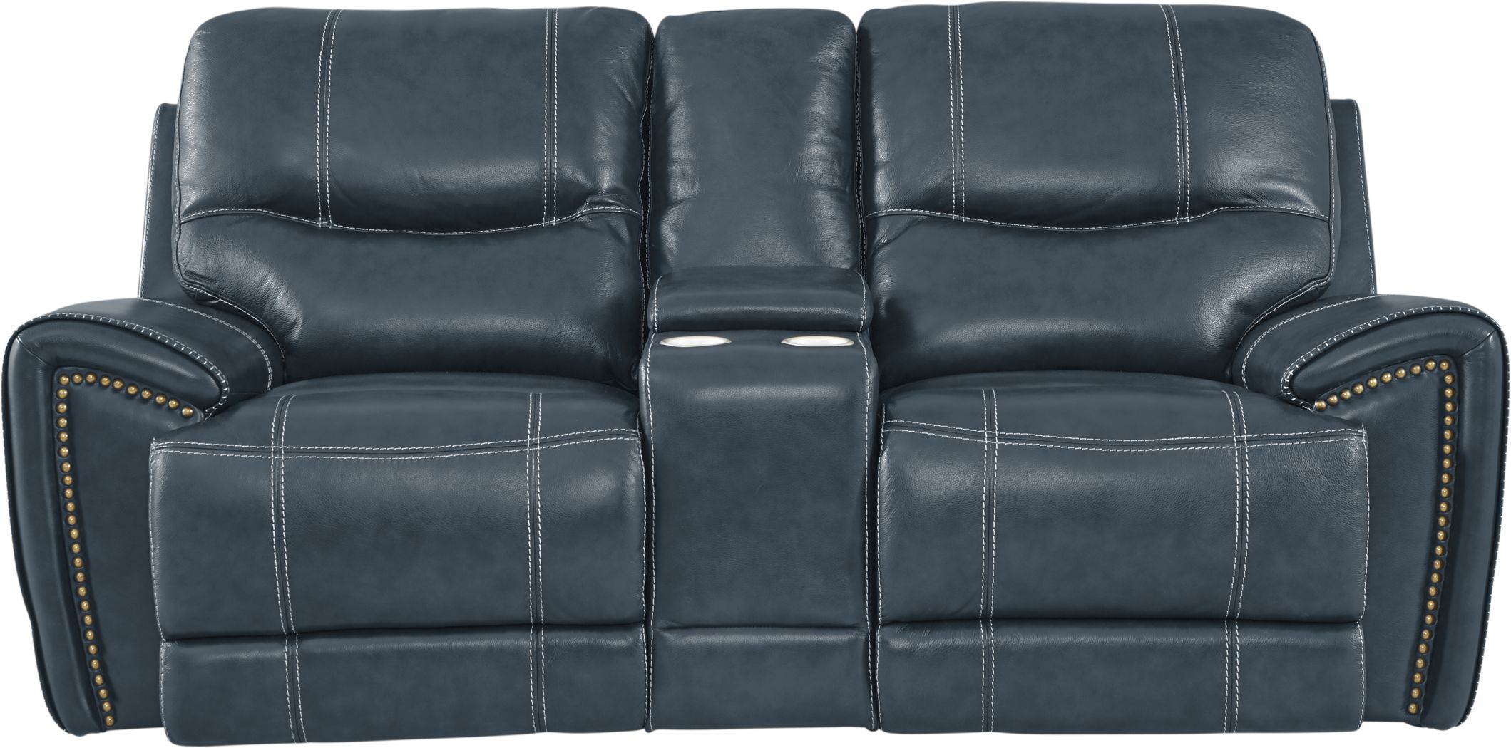 blue leather manual reclining sofa